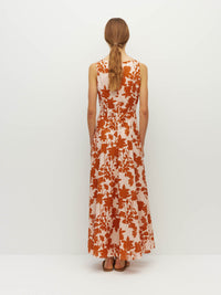 Juliette Hogan Rome Dress (Shadow Floral Cotton) Clay - fitted-bodice printed cotton dress with high neckline and panelled, ankle-length skirt, machine washable.