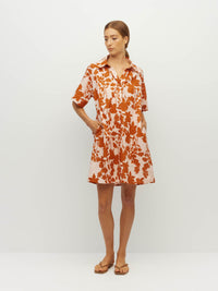 Juliette Hogan Rue Shirtdress (Shadow Floral Cotton) Clay - easy-fit printed cotton shirtdress with collar and raglan sleeves.
