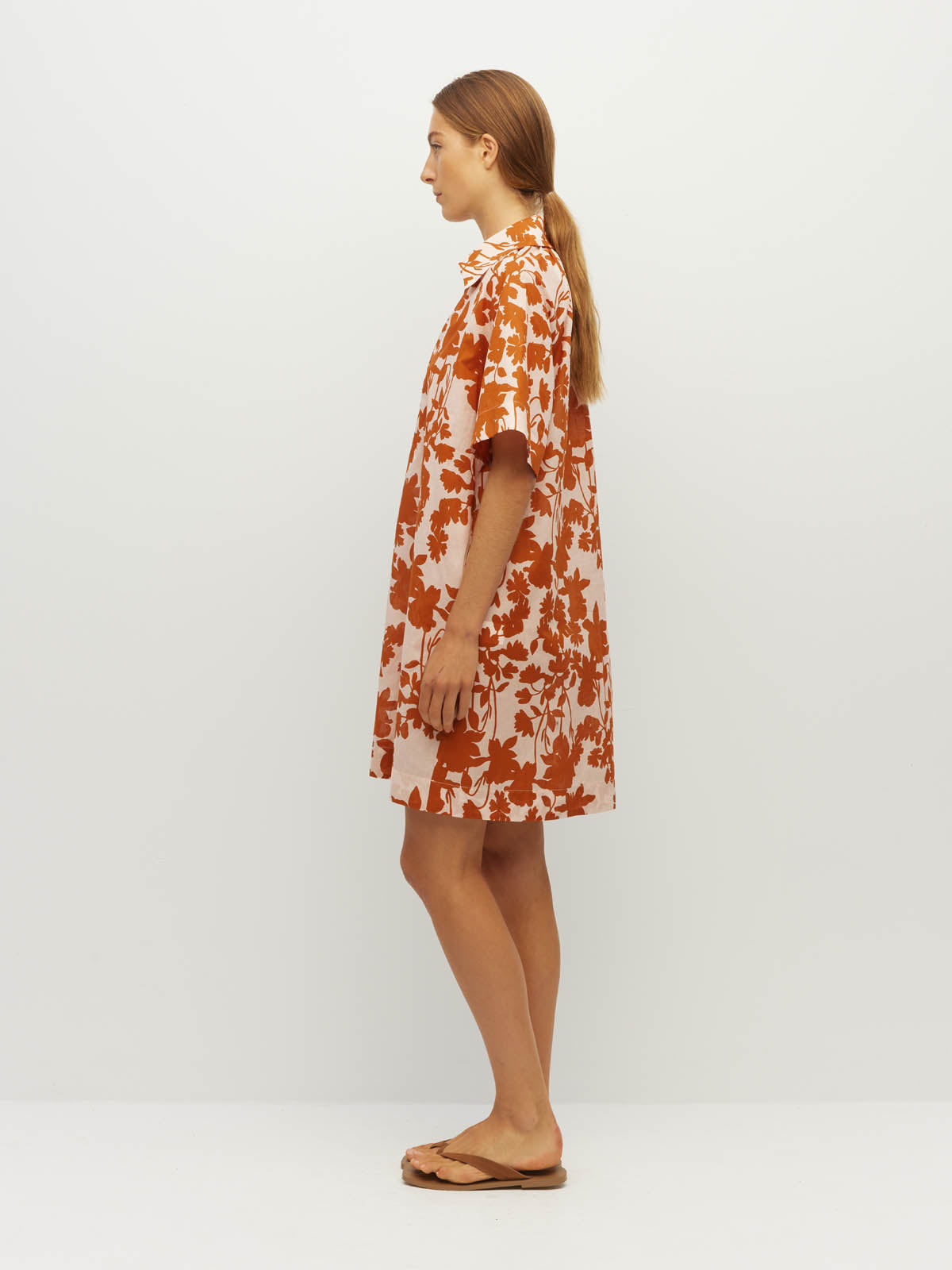 Juliette Hogan Rue Shirtdress (Shadow Floral Cotton) Clay - easy-fit printed cotton shirtdress with collar and raglan sleeves.