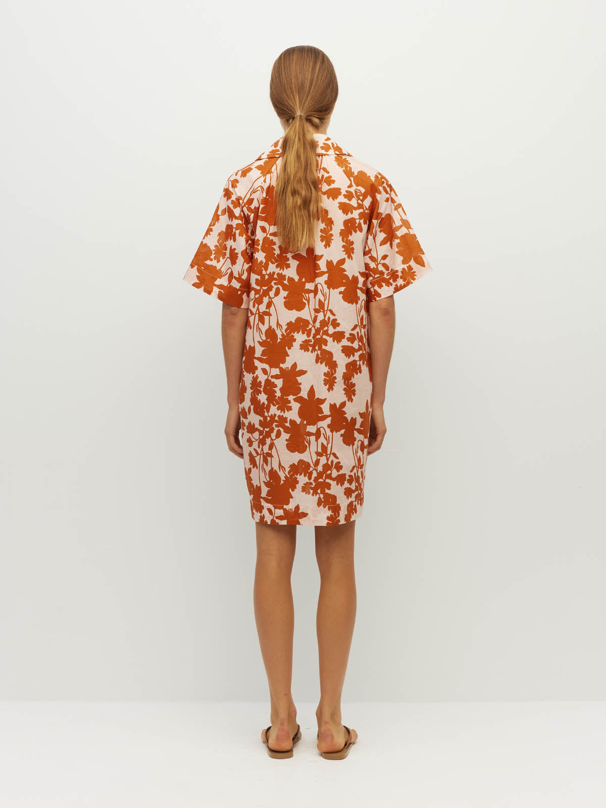 Juliette Hogan Rue Shirtdress (Shadow Floral Cotton) Clay - easy-fit printed cotton shirtdress with collar and raglan sleeves.