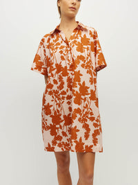 Juliette Hogan Rue Shirtdress (Shadow Floral Cotton) Clay - easy-fit printed cotton shirtdress with collar and raglan sleeves.