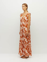 Juliette Hogan Tulia Dress (Shadow Floral Cotton) Clay - reversible cotton maxi dress with adjustable V-neckline and tie shoulders.