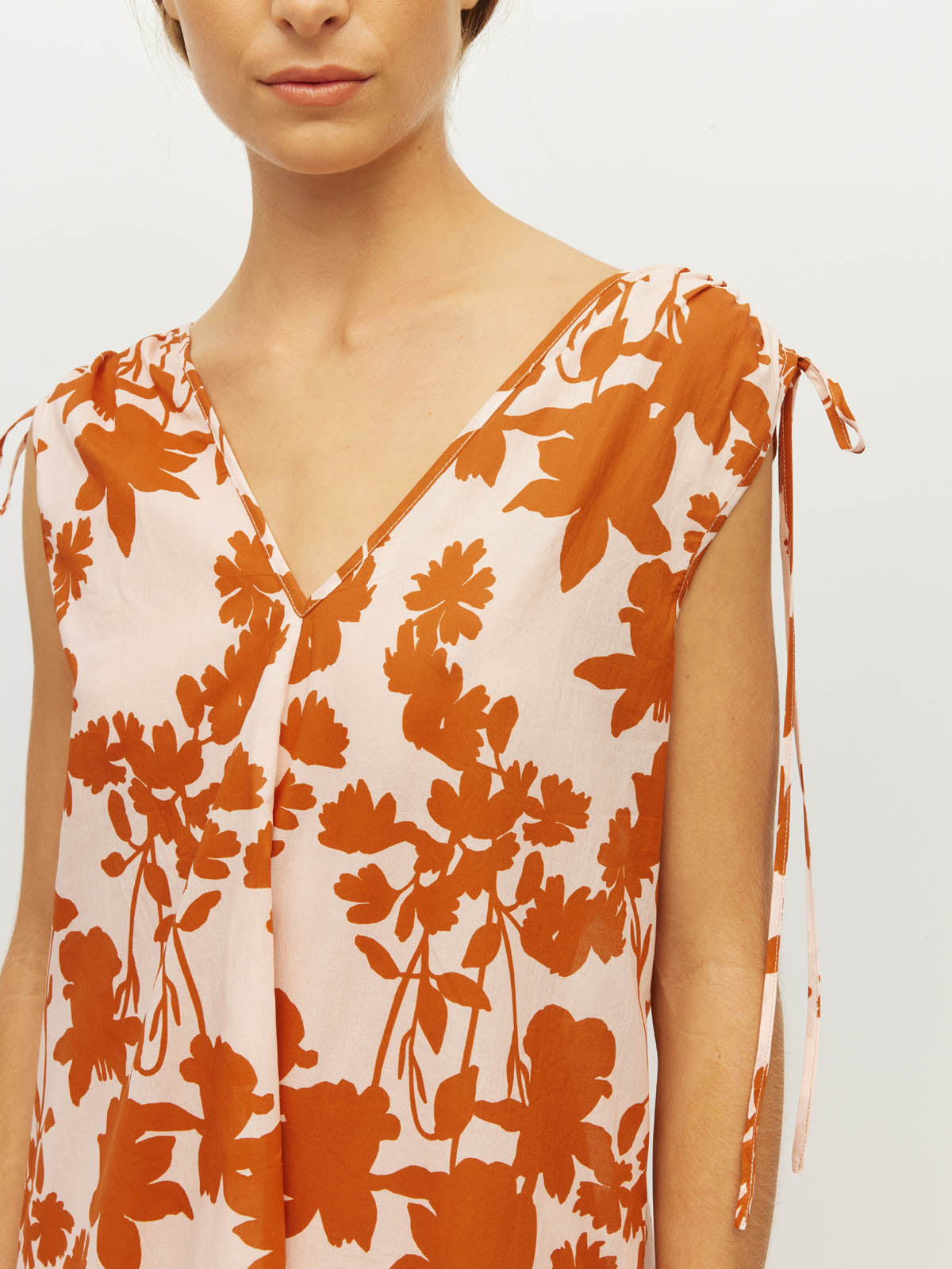 Juliette Hogan Tulia Dress (Shadow Floral Cotton) Clay - reversible cotton maxi dress with adjustable V-neckline and tie shoulders.
