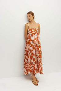 Juliette Hogan Wendy Dress (Shadow Floral Cotton) Clay - fitted-bodice cotton sundress with free-flowing skirt, lower-calf hemline.