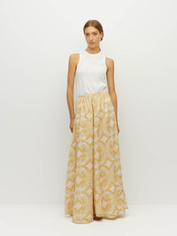 Juliette Hogan Aria Skirt (Tesserae Cotton) Sun Mosaic - panelled A-line cotton maxi skirt with elastic waistband.