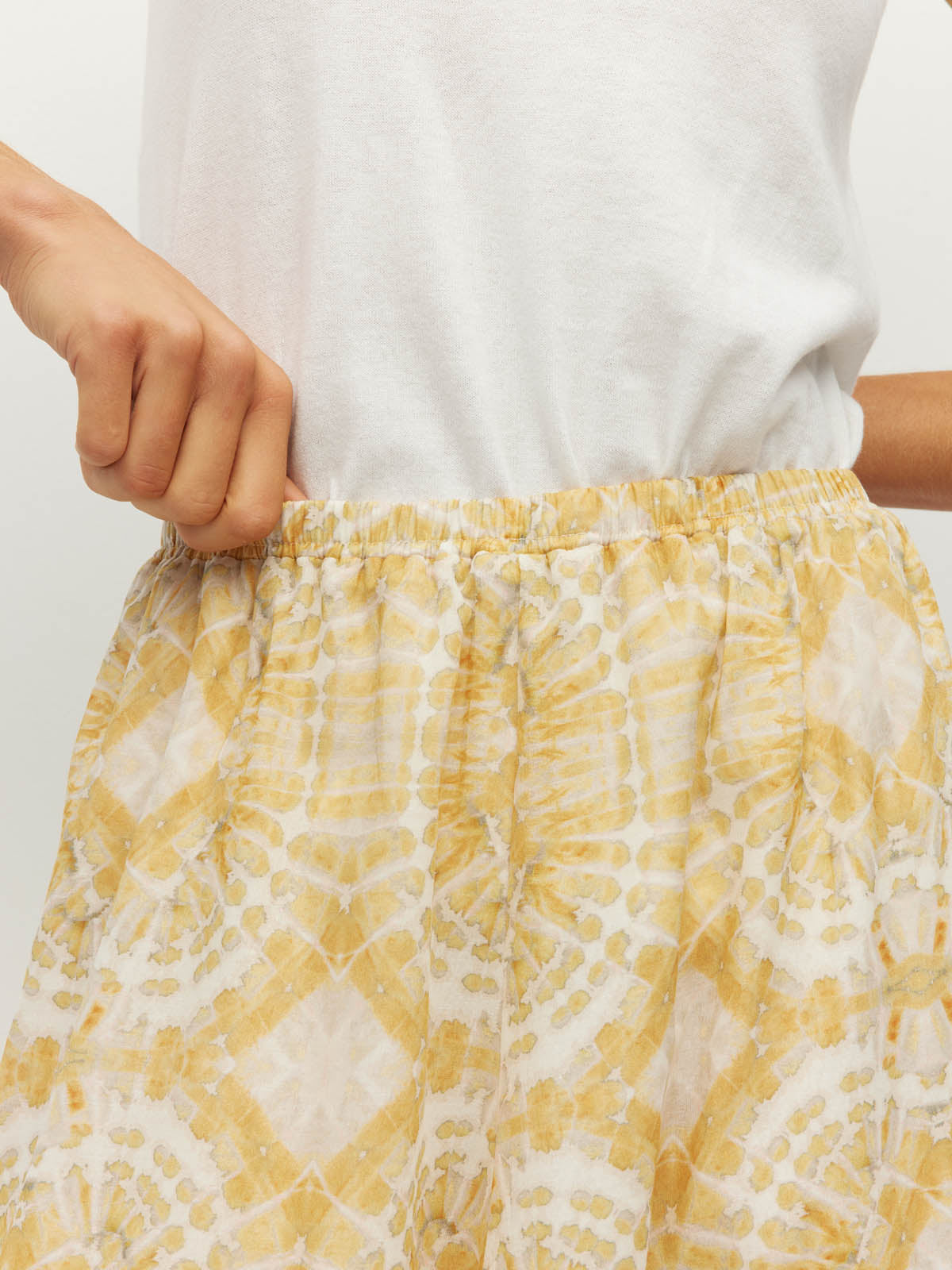 Juliette Hogan Aria Skirt (Tesserae Cotton) Sun Mosaic - panelled A-line cotton maxi skirt with elastic waistband.