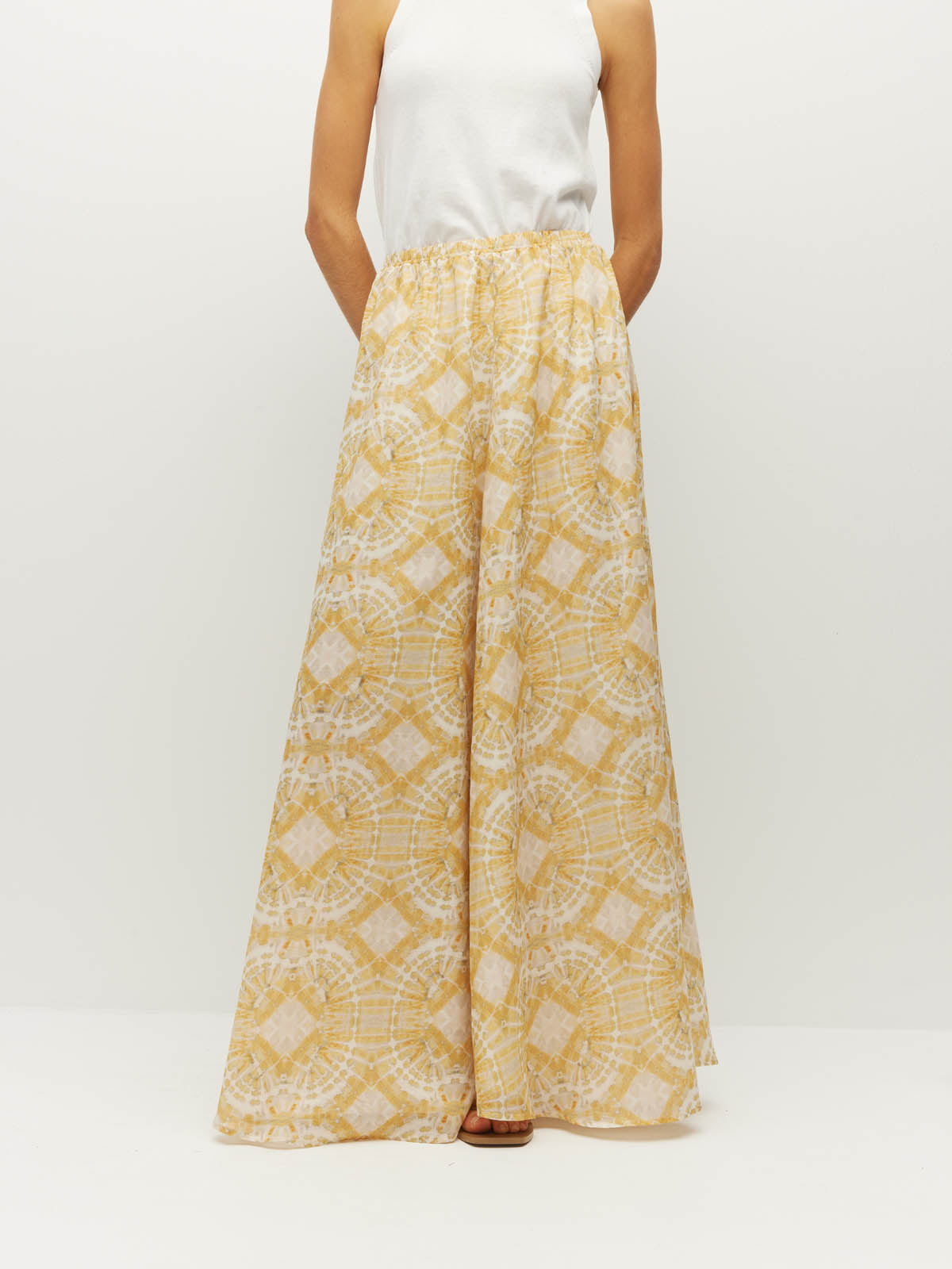 Juliette Hogan Aria Skirt (Tesserae Cotton) Sun Mosaic - panelled A-line cotton maxi skirt with elastic waistband.