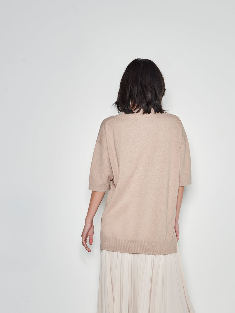 JHL Crew S/S Sweater (Cotton Cashmere) Biscuit Marle