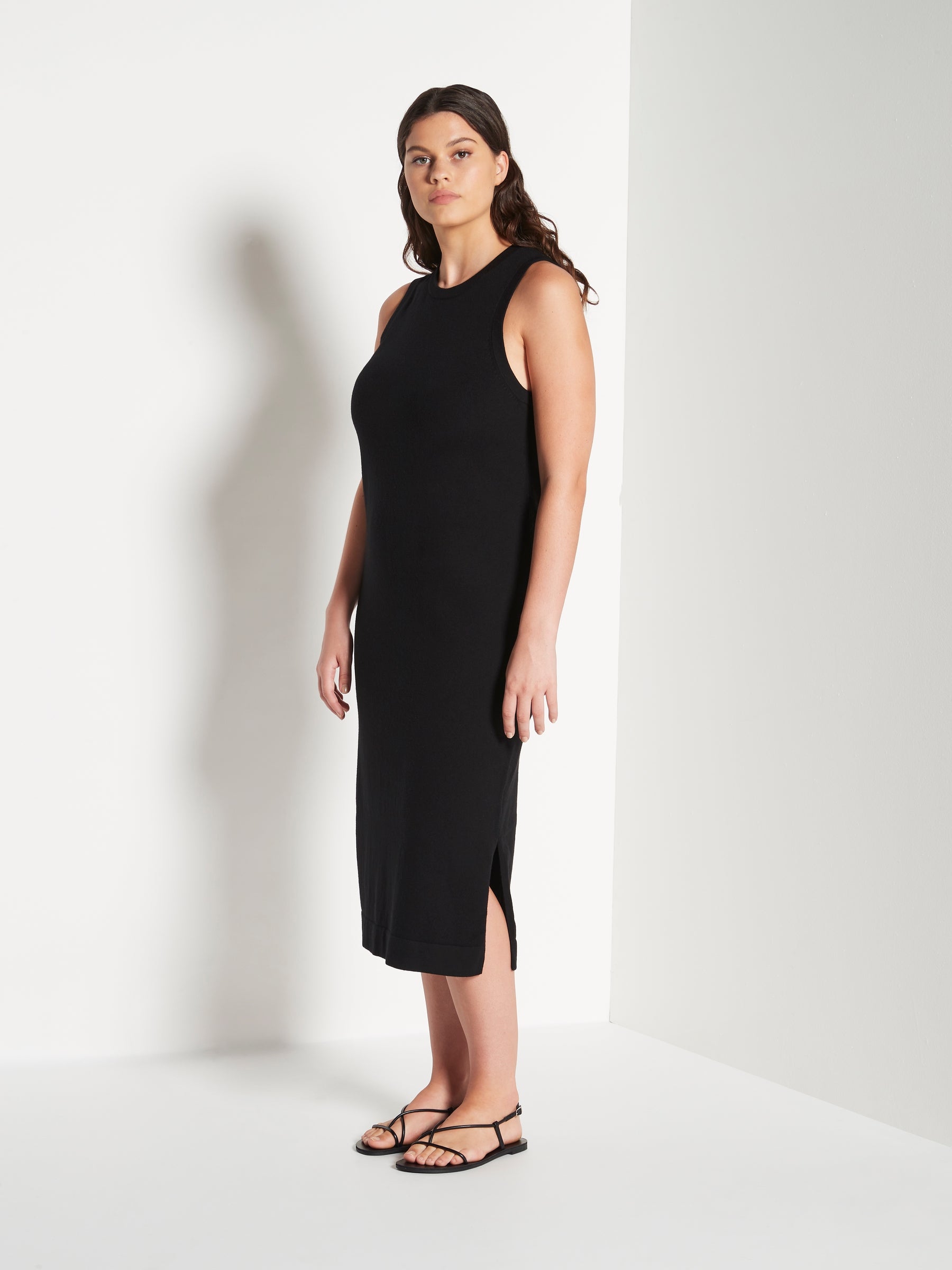 JHL Split Tank Dress Cotton Cashmere Black Juliette Hogan