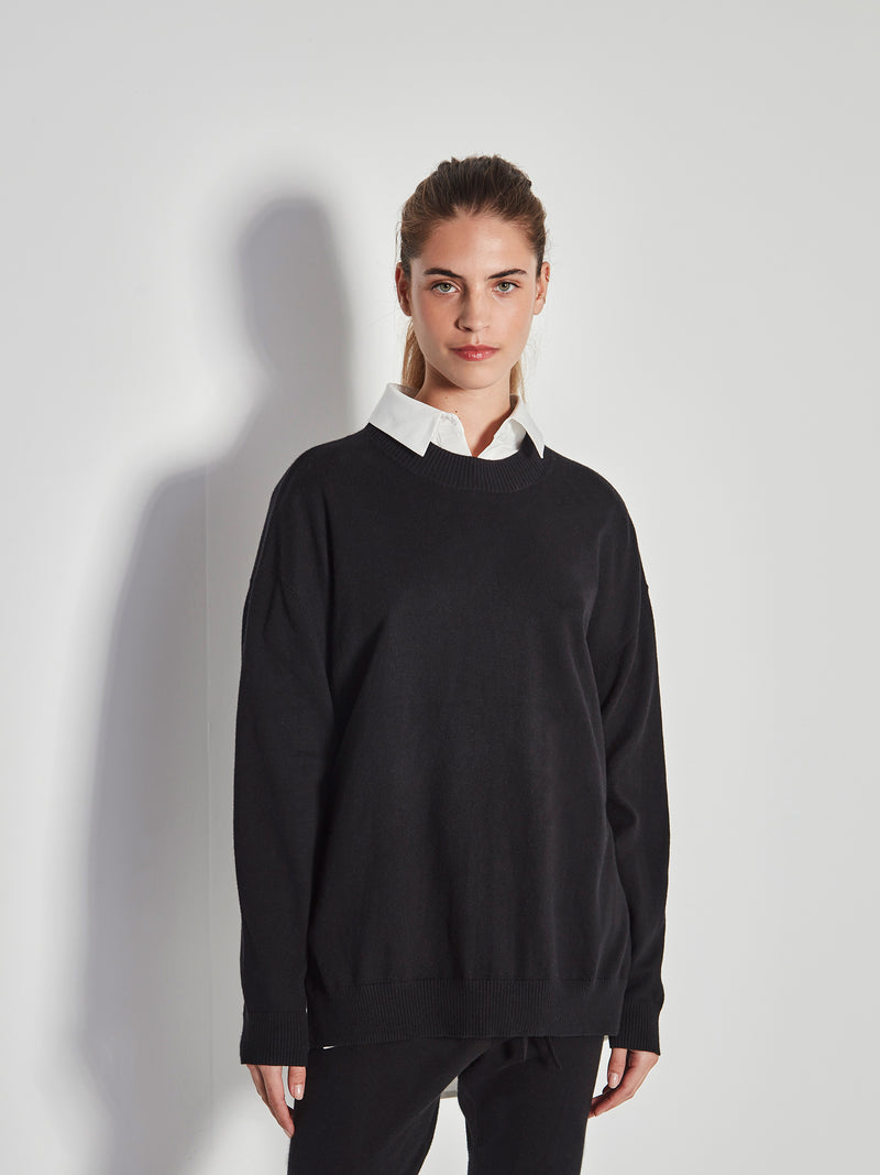 JHL Crew Sweater (Cotton Cashmere) Black