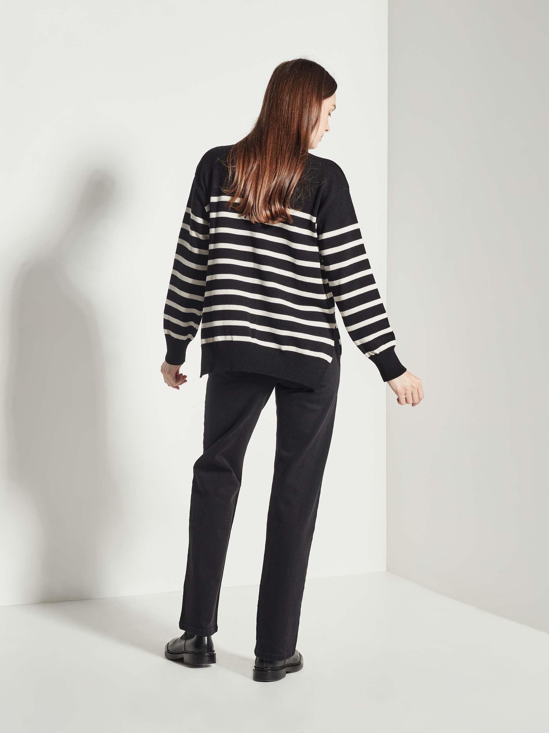 Clarice Sweater (Merino Knit) Stripe Black